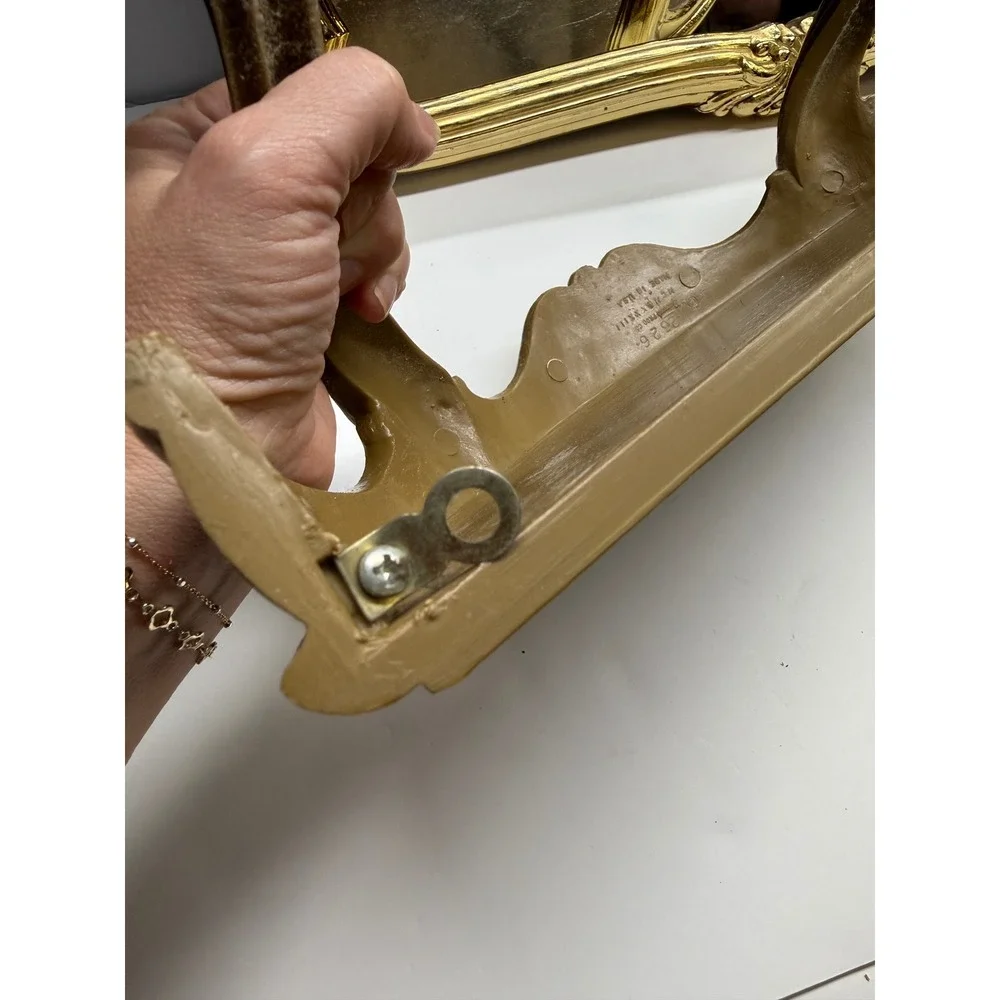 Vintage Gold Ornate Wall Mirror and Matching Console Shelf Set Hollywood Regency